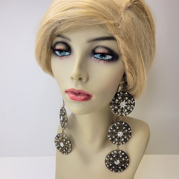 Dramatic Chandelier Earrings Chunky Long Medallion Drop Earrings - Picture 2 of 13